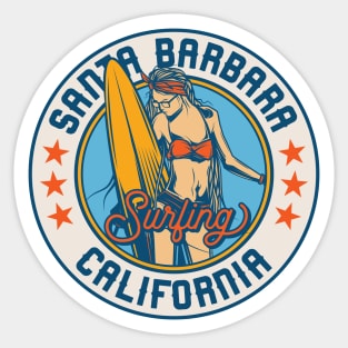 Vintage Surfing Badge for Santa Barbara, California Sticker